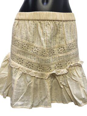 NWT Love Shack Fancy Ivory Cotton Skirt With Embroidered Lace Detail XL